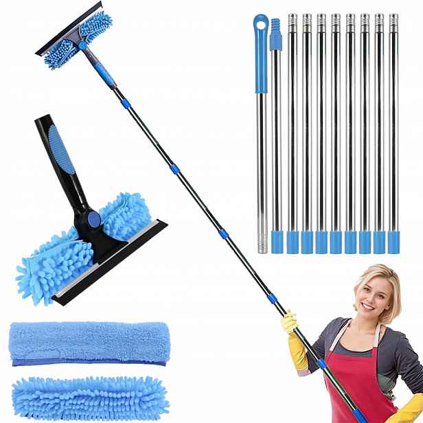 Teleskopická Myčka Oken 4,2 M, Stahovač Pruhů Na Sklo, Dlouhá 2V1 Nástavec