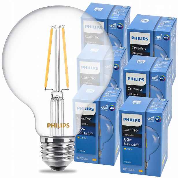 Žárovky Philips Led E27 Ozdobná 7W 60W 806lm G93 2700K Teplá CorePro 6x