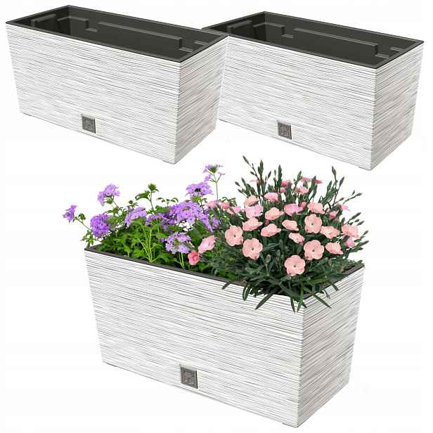 2x Květináč 12L balkonový truhlík 39,5x19,5 cm bílý prostorná vložka 8L