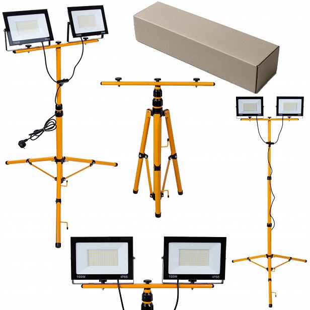 Halogenový Led stavební reflektor 200 W, vysoký stativ, 60-160 cm, lampa 230 V