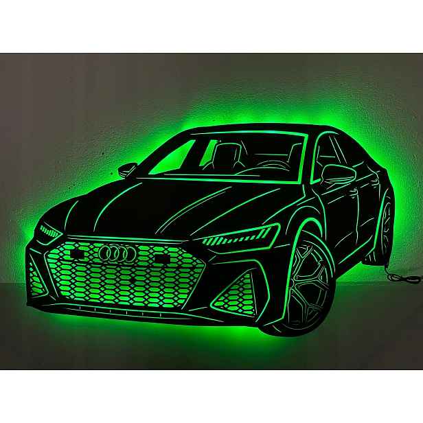 Dřevěný 3D obraz Audi Rs 7 Nástěnná Dekorace Dárek Noční Lampa Led XL