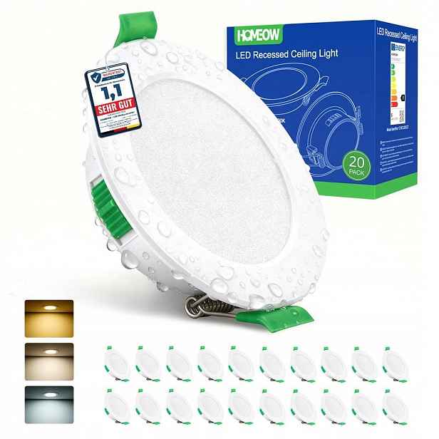 Homeow Profesionální sada 20x Led svítidla 5W stmívatelná IP44 3 Barvy