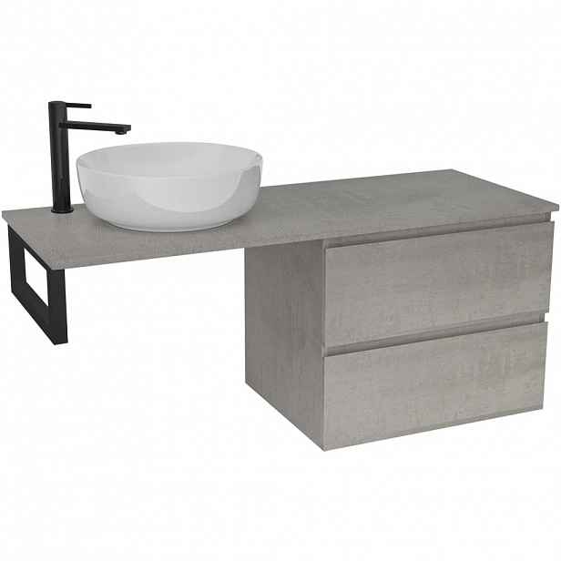 Koupelnová skříňka Carole - betonově šedá + deska pod umyvadlo Navira Slim - 18 mm + konzole černá - 120x49,8x46 cm