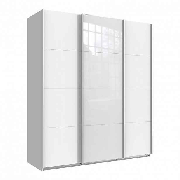 luma-home SKŘÍŇ S POSUVNÝMI DVEŘMI, 3dveřová, šířka 180 cm / výška 208 cm / hloubka 64 cm, bílá, s jedněmi prosklenými dveřmi v bílé barvě / 22514
