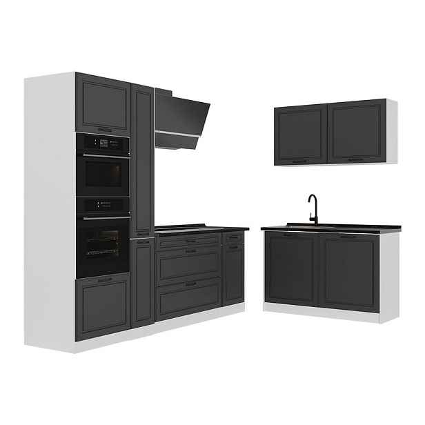 Vicco ROHOVÁ KUCHYŇ R-Line, Antracitový venkovský dům/Bílá, 230 x 120 cm pracovná doska antracitová