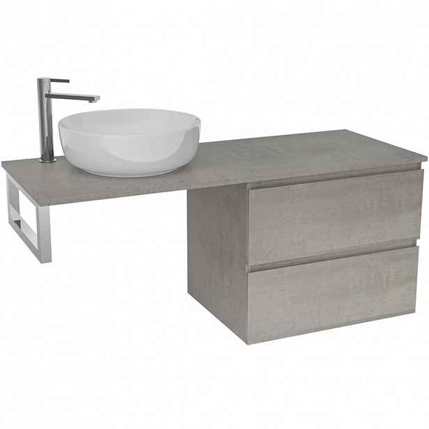 Koupelnová skříňka Carole - betonově šedá + deska pod umyvadlo Navira Slim - 18 mm + konzole chrom - 120x49,8x46 cm