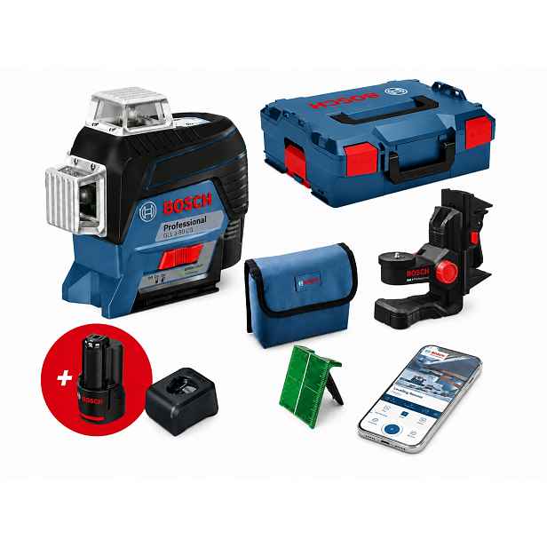 Křížový laser zelený Bosch Gll 3-80 Cg 0601063T05 2 x baterie 2Ah