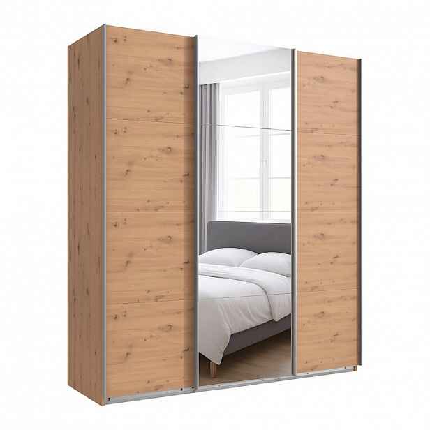 luma-home SKŘÍŇ S POSUVNÝMI DVEŘMI, 3dveřová, šířka 180 cm, výška 208 cm, hloubka 64 cm, dekor dub Artisan, s jedněmi zrcadlovými dveřmi / 22513