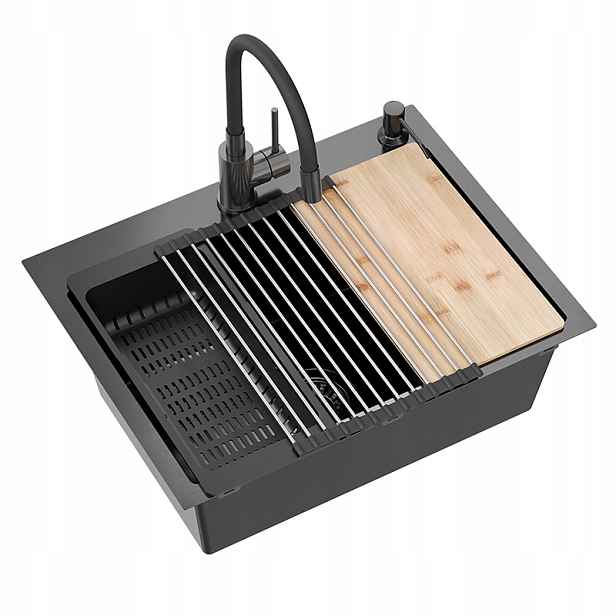 Quadron Luke 110 Dřez černé ocelové 1 komora 58x45 cm Flexibilní ramínko