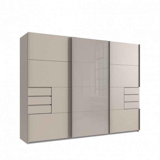 luma-home SKŘÍŇ S POSUVNÝMI DVEŘMI, 3dveřová, šířka 270 cm, výška 208 cm, hloubka 64 cm, béžovo-šedá, prostřední dveře skleněné, se zásuvkami / 22616