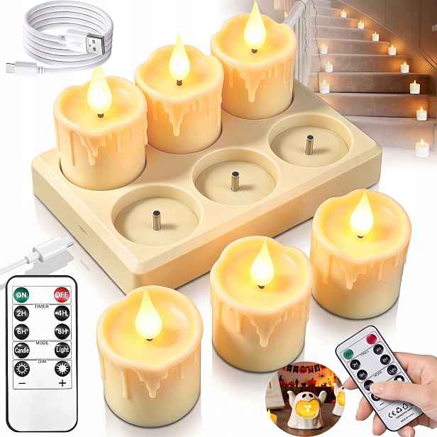 Led Čajové Svíčky Akumulátorové 6 Ks Teplé Světlo Usb Nabíjení