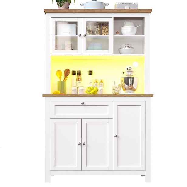 EVRYAE BUFFET 104/40/180 cm s nastavitelnými policemi & LED osvětlením, Bílá