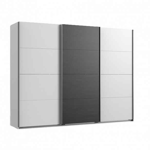 luma-home SKŘÍŇ S POSUVNÝMI DVEŘMI, 3dveřová, 270 × 208 × 65 cm (Š×V×H), v bílé barvě, prostřední dveře v šedém provedení imitujícím ocel / 22003