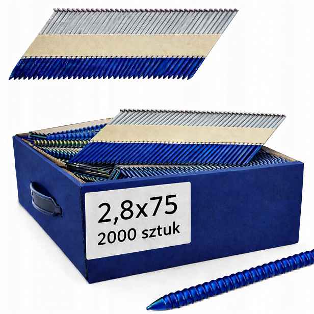 Hřebíky 2,8x75 do hřebíkovačky, kroužek pozink spojený papírem 34° 2000ks