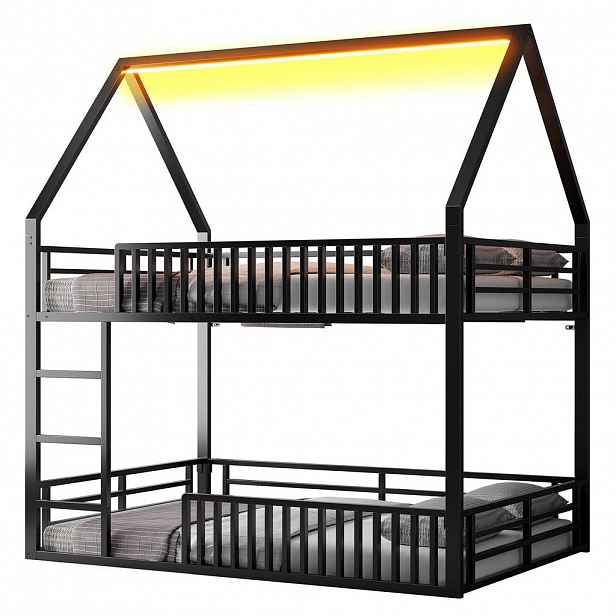 CHICFURN VYVÝŠENÁ POSTEL 140/200 cm v černé barvě s LED osvětlením