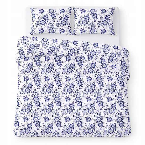 Povlečení bavlněné 180x200 bílé s modrými květy, klasické Cotton Home