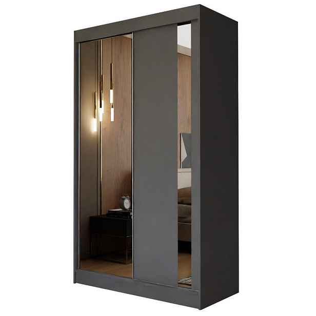 MASSENO ŠATNÍ SKŘÍŇ S POSUVNÝMI DVEŘMI GRAZIA, 120/216/61 cm 2dveřová se zrcadlem, šedá