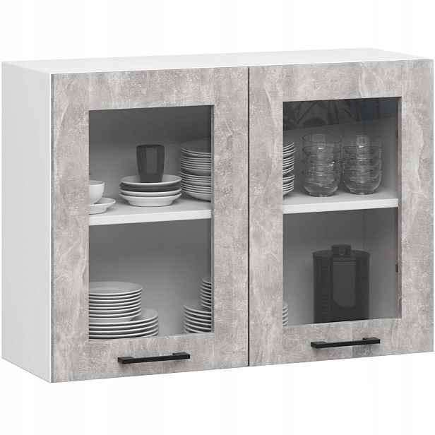Skříňka Oliwia Vitrína W80 H580 Bílá Beton Akd