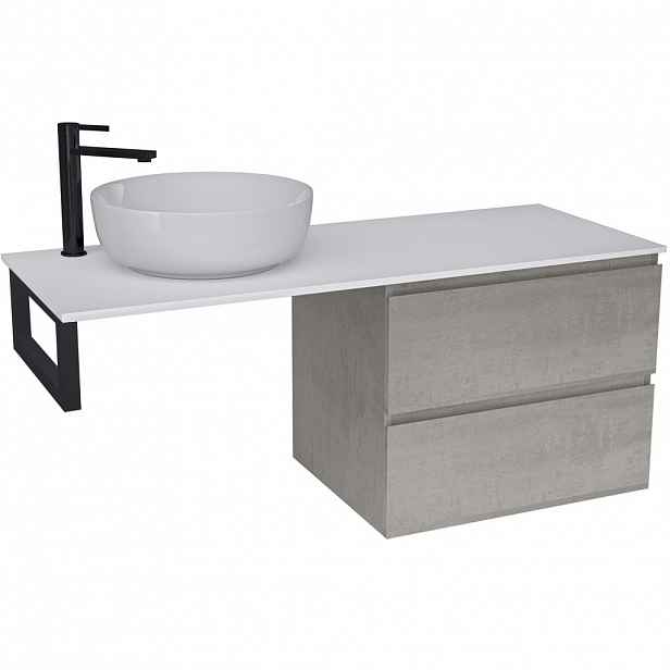 Koupelnová skříňka Carole - betonově šedá + deska z lit. mramoru Elanys - 12 mm + konzole černá - 120x49,2x46 cm