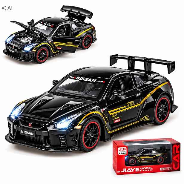 Nissan Gt-r R35 1:32 Kovový Model Auto Led Zvuk Pull Back Otevíratelný