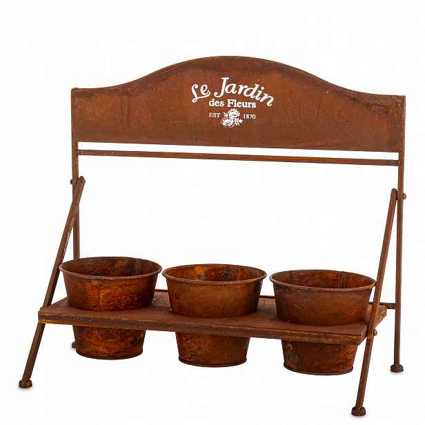 Stojan na květiny, květinový záhon, obal na květináč, 3 květináče, přírodní rez, kovový loft