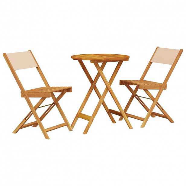 vidaXL 3dílný bistro set béžový textil a masivní dřevo