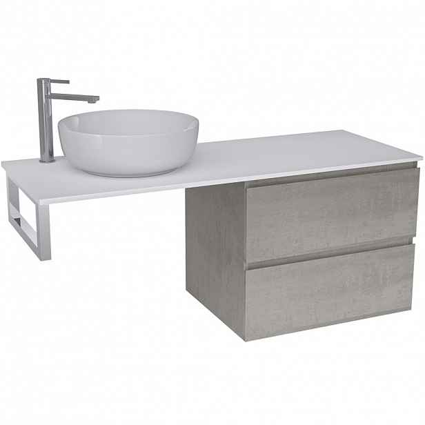 Koupelnová skříňka Carole - betonově šedá + deska z lit. mramoru Elanys - 12 mm + konzole chrom - 120x49,2x46 cm