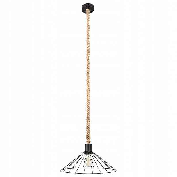 Loftová závěsná lampa s převisem na jutovém provázku
