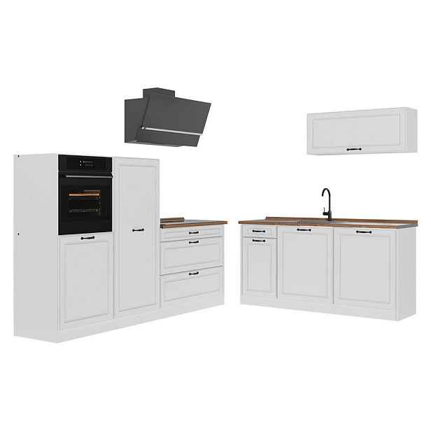 Vicco KUCHYŇSKÝ KOUT R-Line, Bílý venkovský dům/Bílá, 220 cm bez pracovní desky