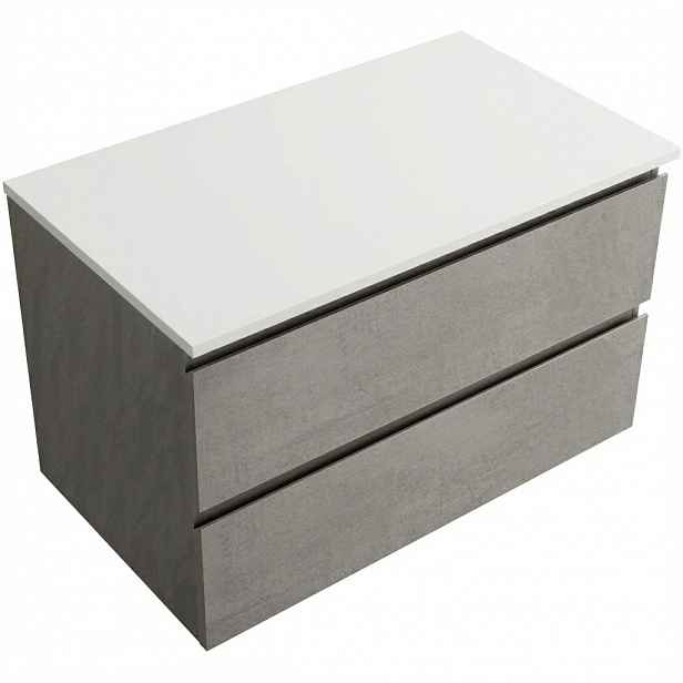 Koupelnová skříňka Carole - betonově šedá + deska z lit. mramoru Elanys - 12 mm - bílá matná - 100x49,2x46 cm