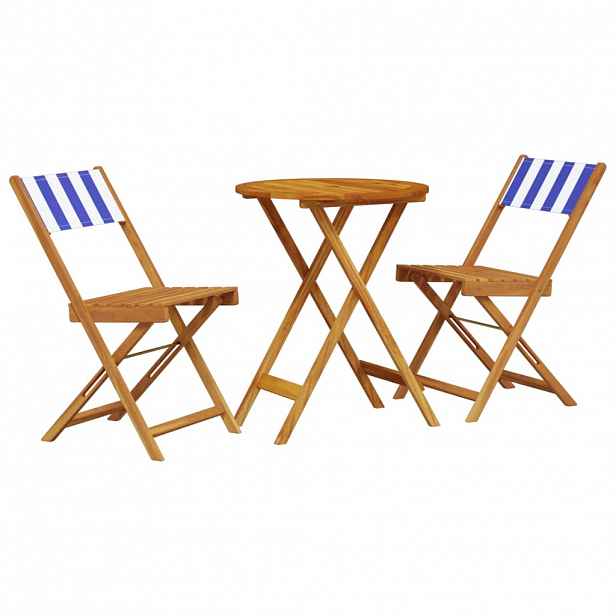 vidaXL 3dílný bistro set modrý a bílý textil a masivní dřevo
