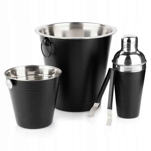 Barový set s šejkrem ocelový, černý, 4 el.