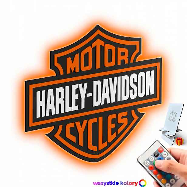 Dřevěný 3D obraz Logo Harley-Davidson Nástěnný Dárek Noční Lampa Led