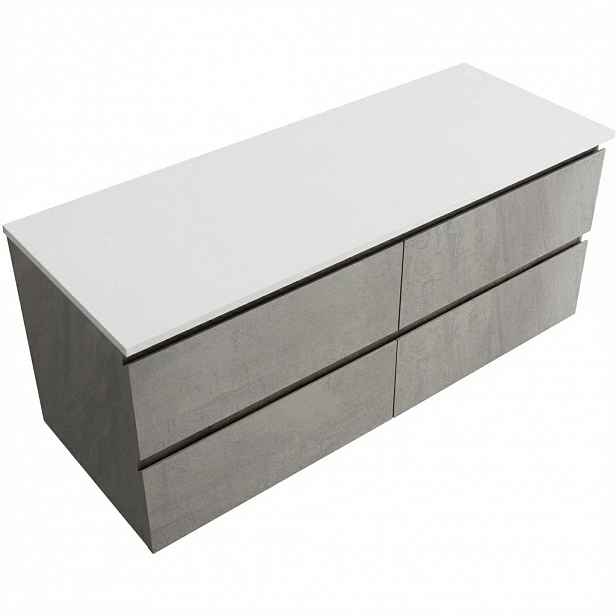 Koupelnová skříňka Carole - betonově šedá + deska z lit. mramoru Elanys - 12 mm - bílá matná - 120x49,2x46 cm