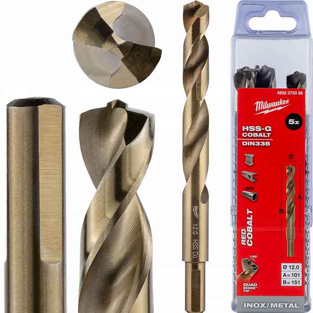 Kobaltové vrtáky do kovu 12 mm 5ks z nerezové oceli Milwaukee Cobalt