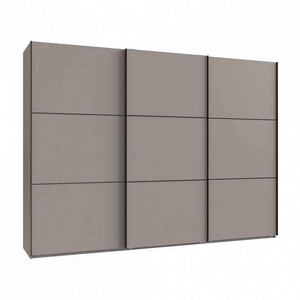 luma-home SKŘÍŇ S POSUVNÝMI DVEŘMI, 3dveřová, šířka 300 cm / výška 216 cm / hloubka 65 cm, v pískově šedé barvě, včetně kompletního vybavení / 22017