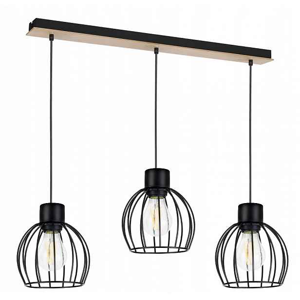 Závěsná lampa závěsný stropní lustr Loft stínidlo Kula kov Dřevo na 3x E27