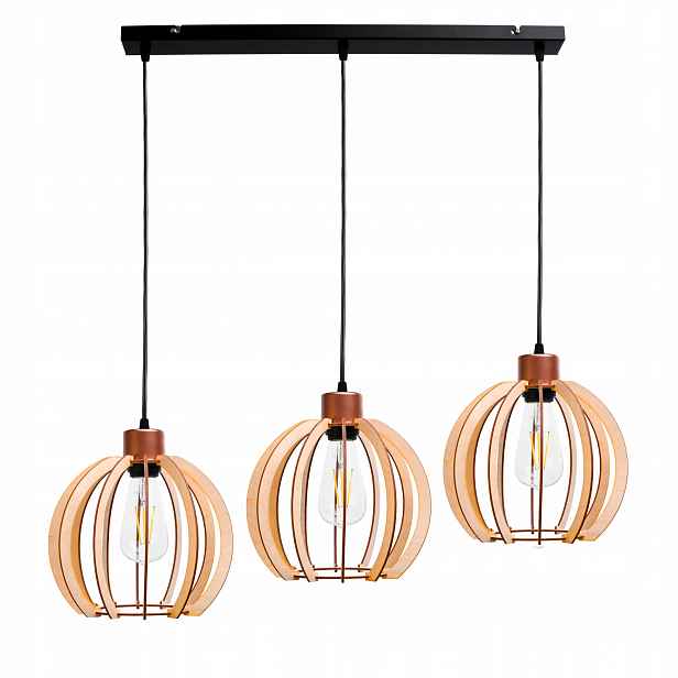 Závěsná stropní lampa Berge Dřevěná koule 3x E27 Černá 60 cm