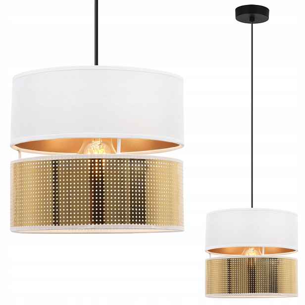 Závěsná Stropní Lampa, Bílé Ažurové Stínidlo Se Zlatým Středem, 20 CM, E27