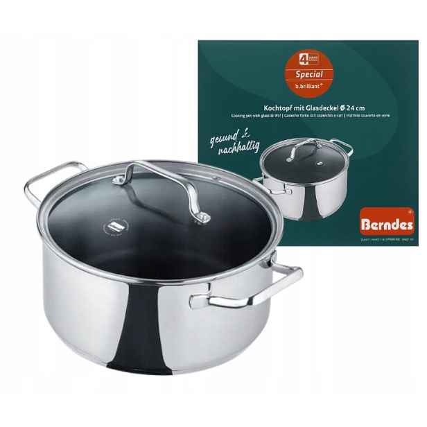 Hrnec 24 CM Nerezová Ocel Quartz S Víkem Indukce 4,9 L Berndes Ocelový