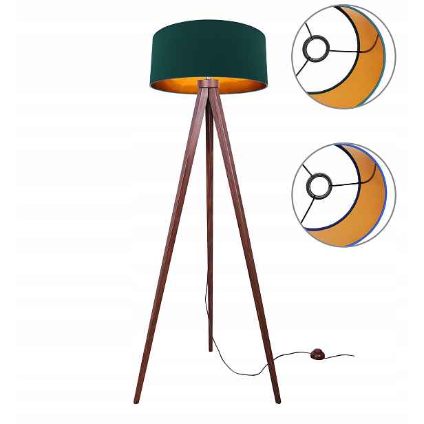 Stojací podlahová lampa Trojnožka zlatá dřevo