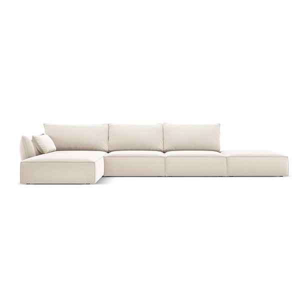 Béžová sametová rohová pohovka (levý roh/s lenoškou) Vanda – Mazzini Sofas