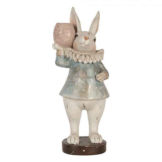 Dekorace figurka svícen králík v modrém kabátku - 11*10*29 cm Clayre & Eef