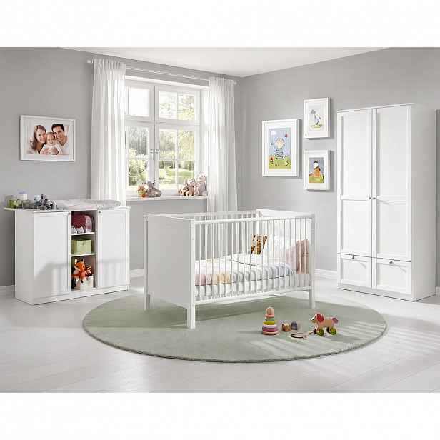 luma-home 3DÍLNÁ SADA DO DĚTSKÉHO POKOJE: dětská postýlka, přebalovací komoda a dvoudveřová skříň se zásuvkami, 90 × 200 × 58 cm (Š×V×H), bílá / 22802