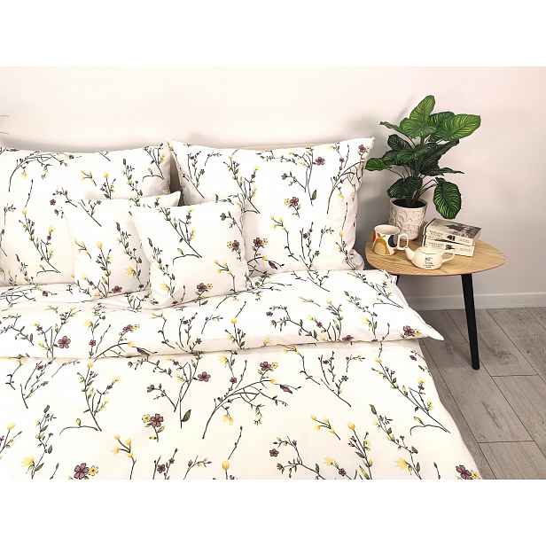 Povlečení bavlna Premium bylinky květiny na krémovém povlaku 220x200