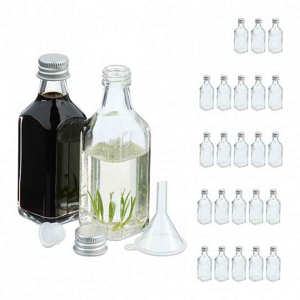 Relaxdays LAHVIČKY Transparentní Stříbrná set-25-ks Sklo 50 ml Šroubovací uzávěr