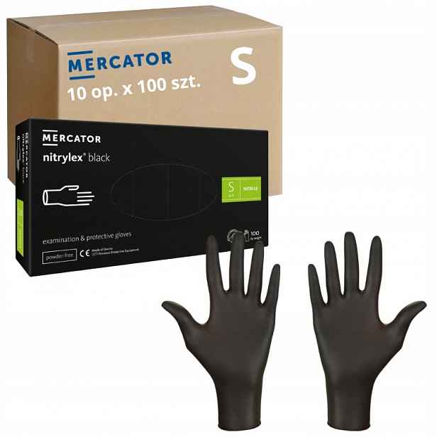 Rukavice Černé na jedno použití Mercator Nitrylex Black vel. S 1000 ks