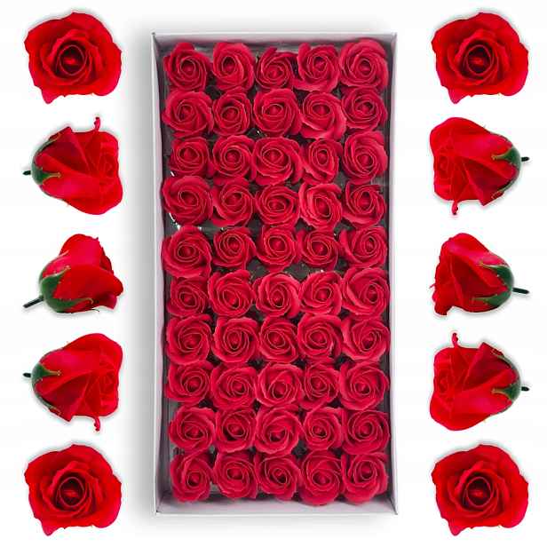 Červené mýdlové růže 50 ks Mýdlové květy do flowerboxů Květiny z mýdla