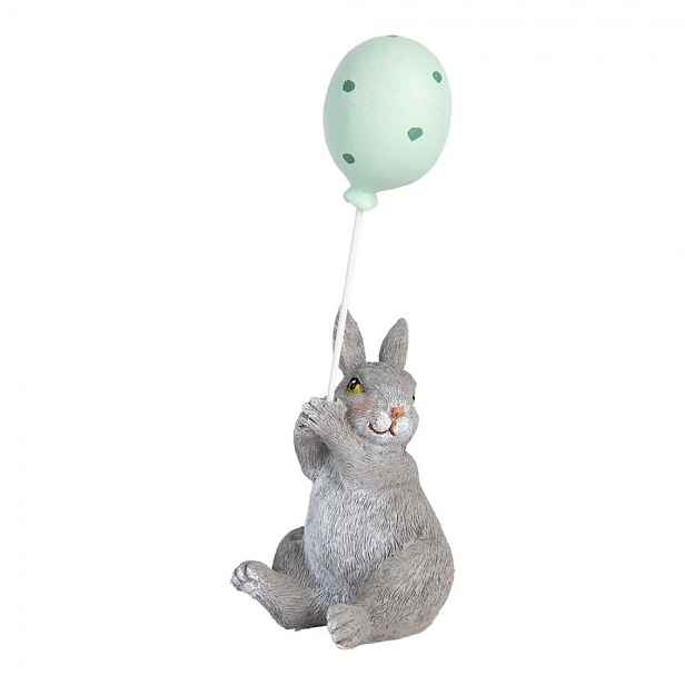Dekorace šedý králík s modrým balónkem - 7*6*18 cm Clayre & Eef