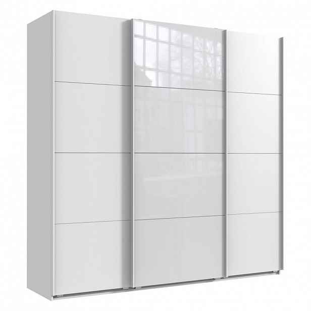 luma-home SKŘÍŇ S POSUVNÝMI DVEŘMI, 3dveřová, šířka 225 cm, výška 236 cm, hloubka 64 cm, extra vysoká, bílá, s jedněmi prosklenými dveřmi v bílé barvě